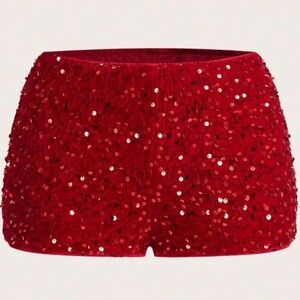 Red Sequin Mini Shorts